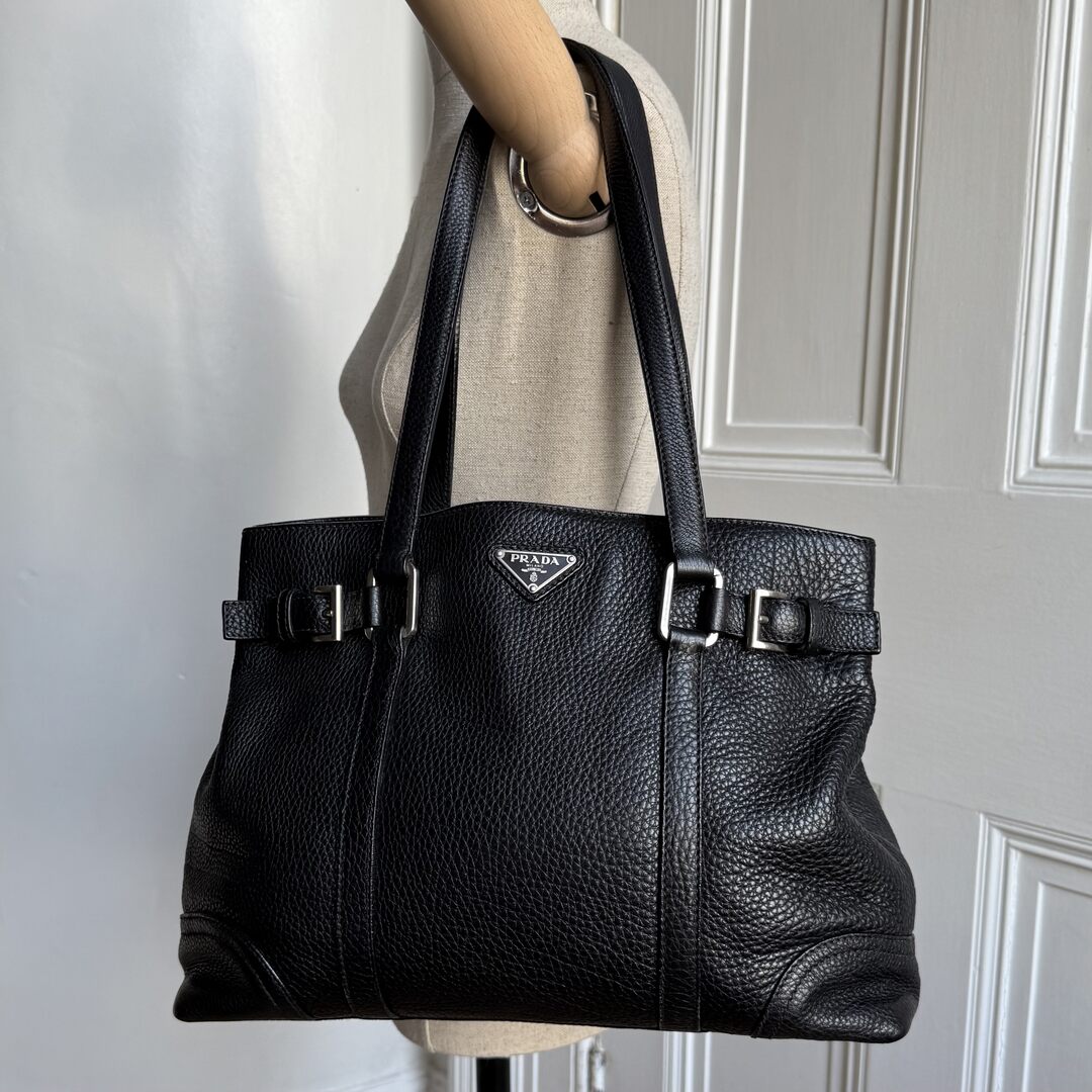 Prada Vitello Daino Leather Black Tote Bag