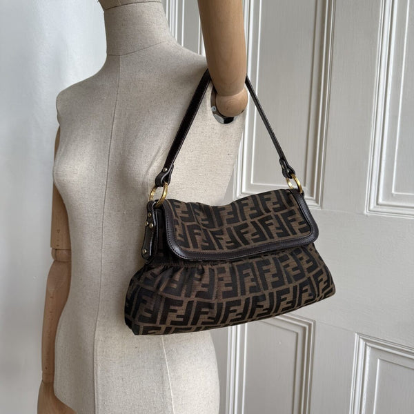 Fendi Zucca Flap Brown Shoulder Bag