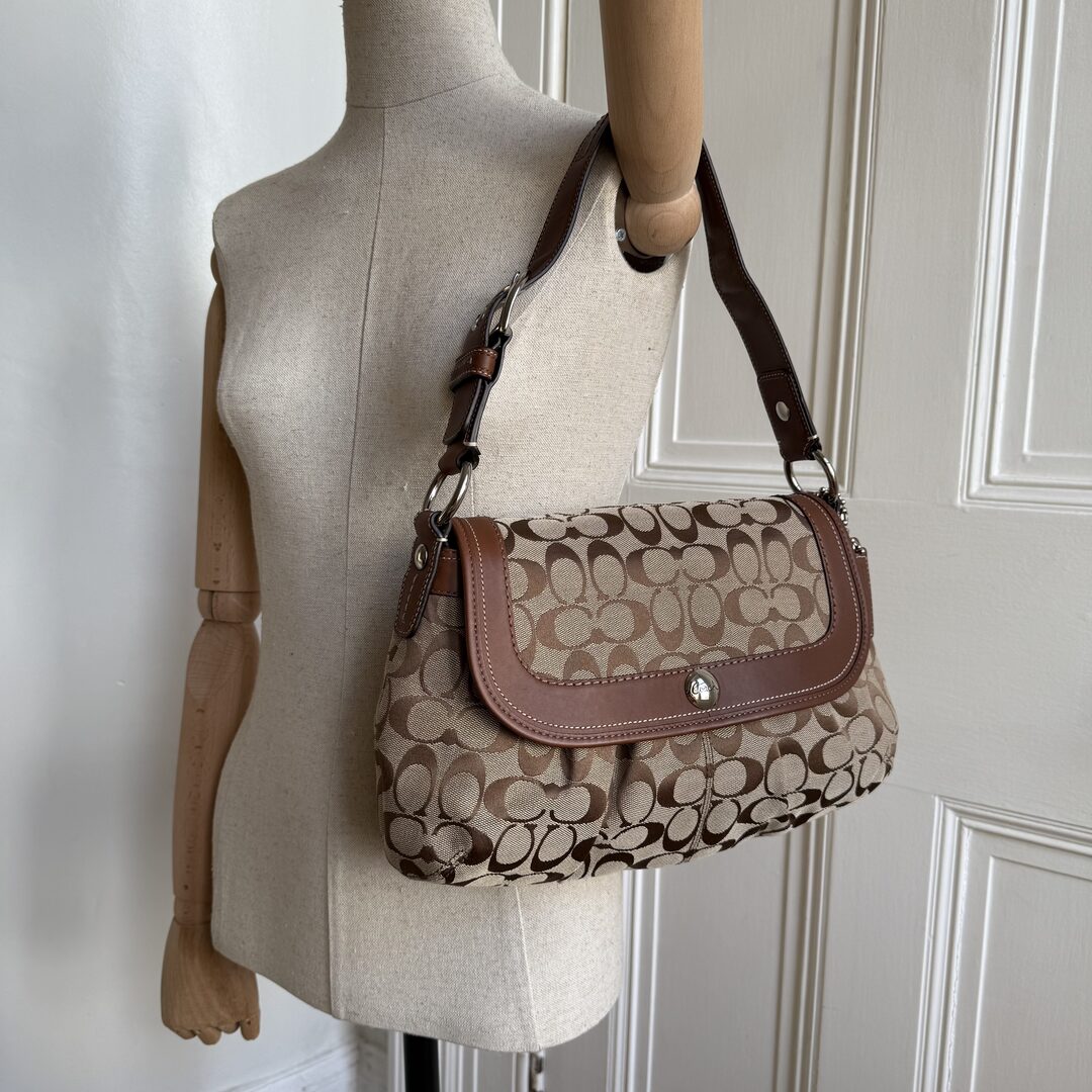 Coach Signature Flap Brown Shoulder Bag