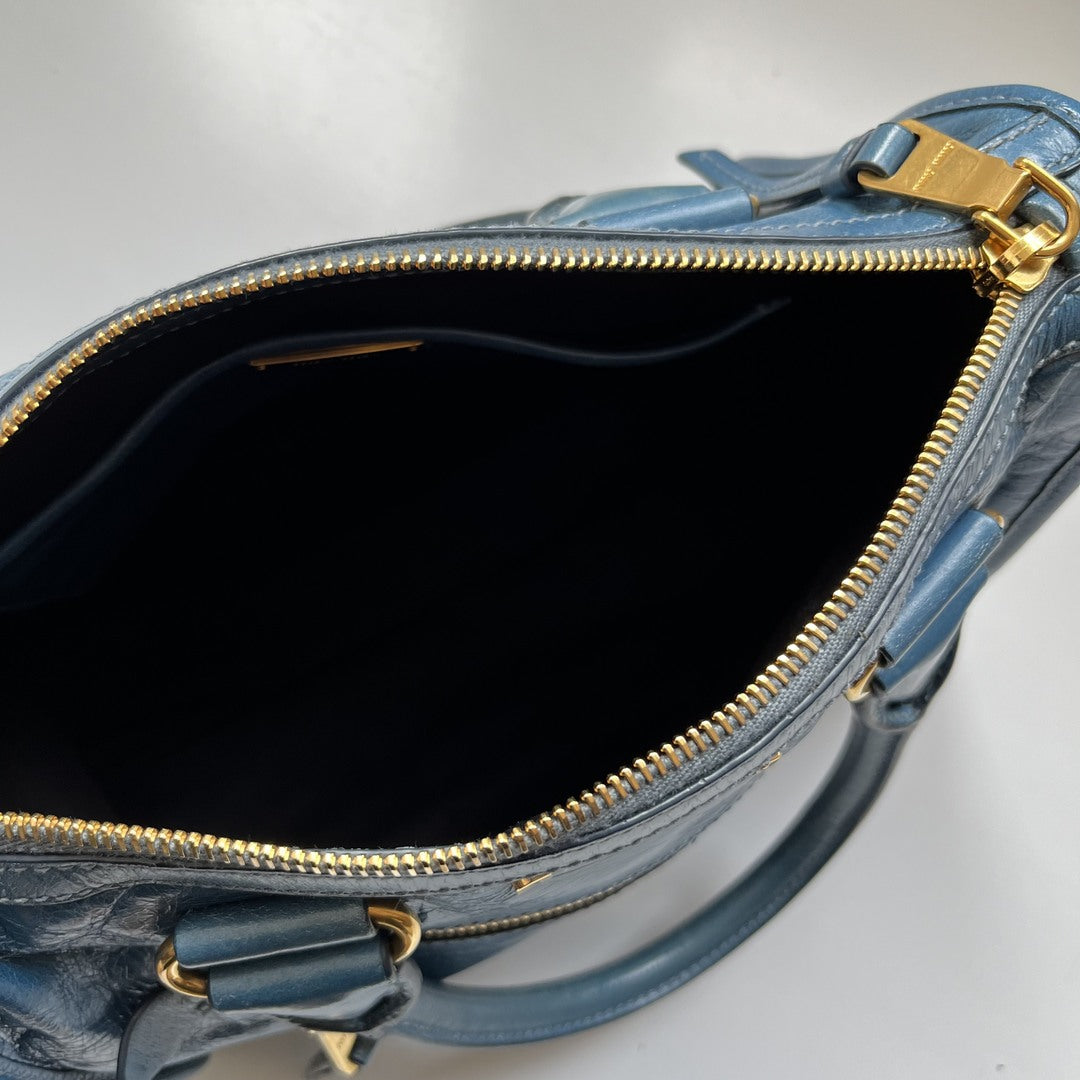 Miu Miu Vitello Shine Blue Leather Shoulder Bag