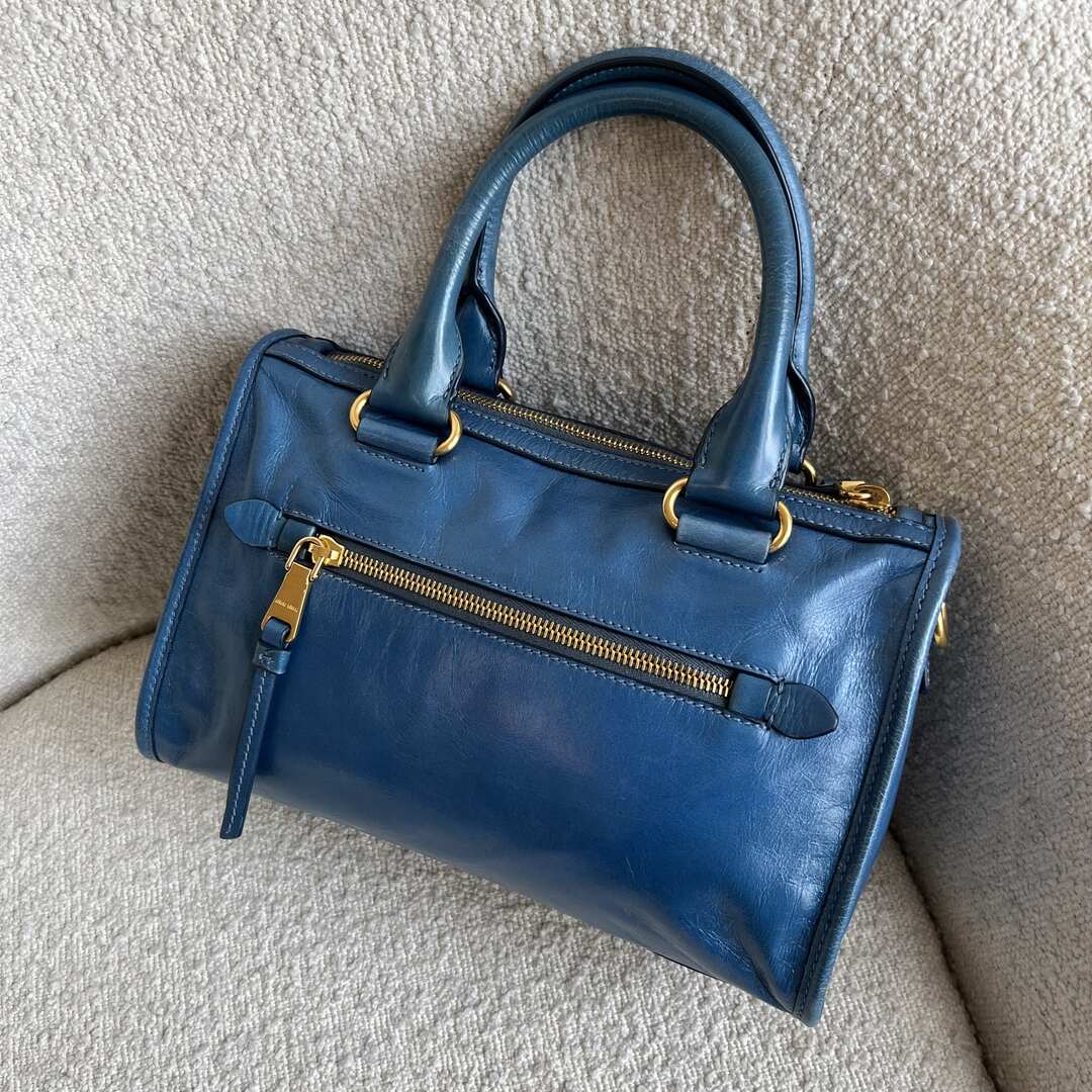 Miu Miu Vitello Shine Blue Leather Shoulder Bag