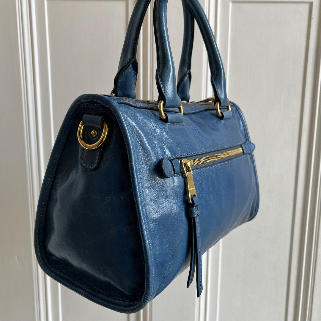 Miu Miu Vitello Shine Blue Leather Shoulder Bag