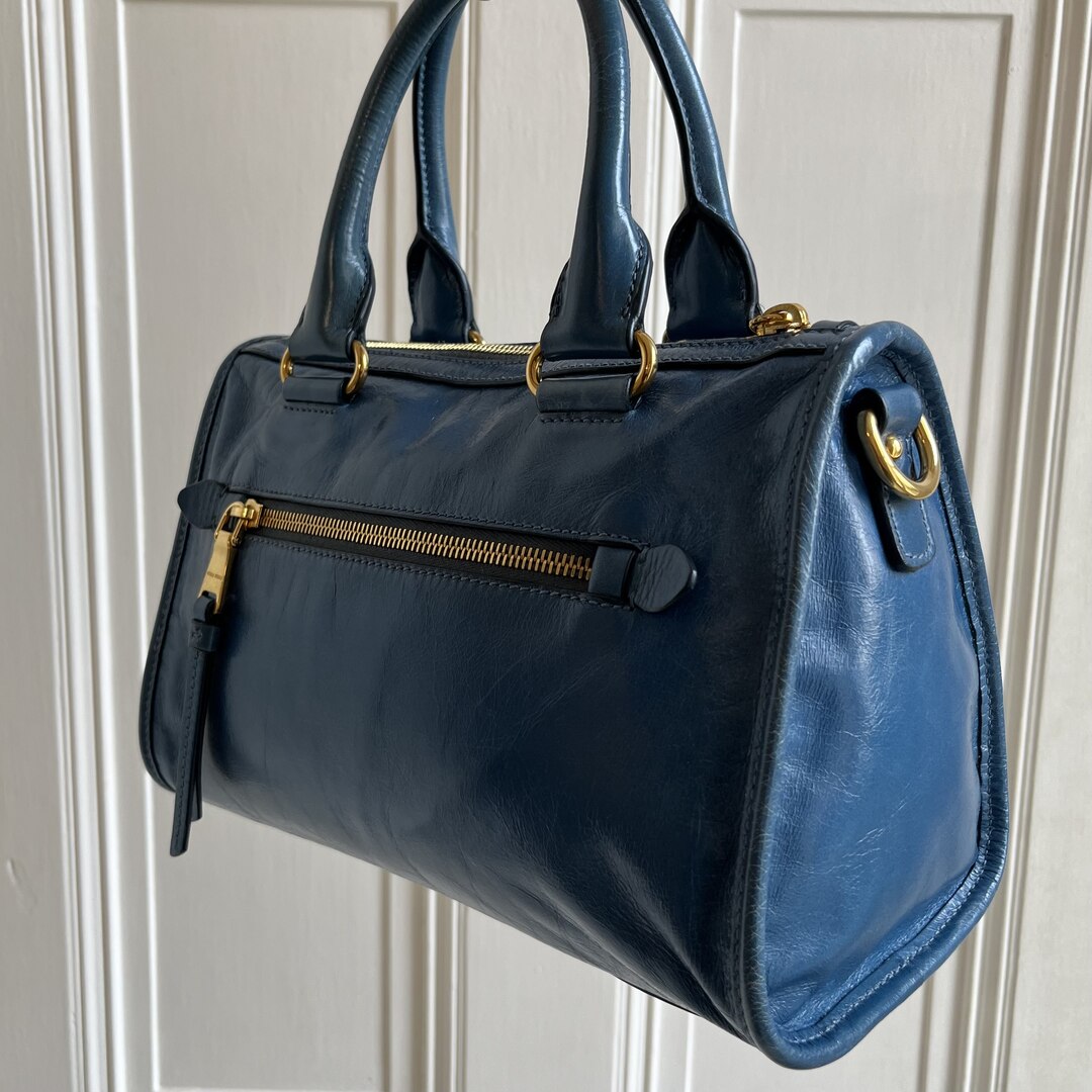 Miu Miu Vitello Shine Blue Leather Shoulder Bag