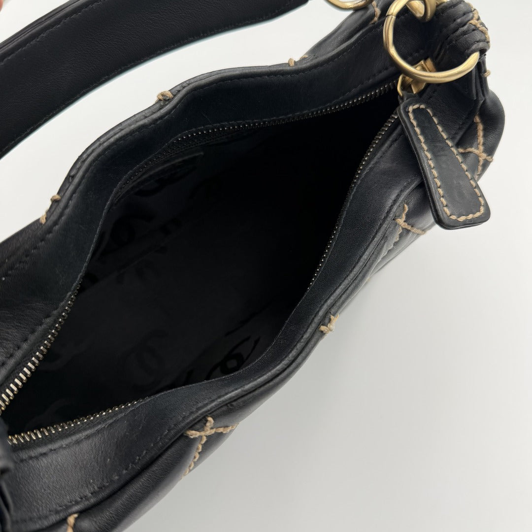 2005 Chanel CC Surpique Wild Stitch Black Leather Handbag