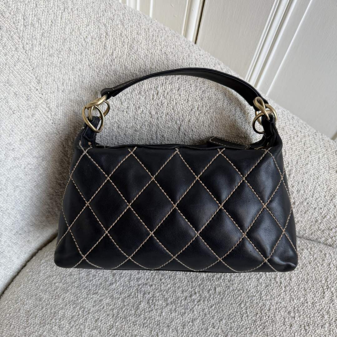 2005 Chanel CC Surpique Wild Stitch Black Leather Handbag