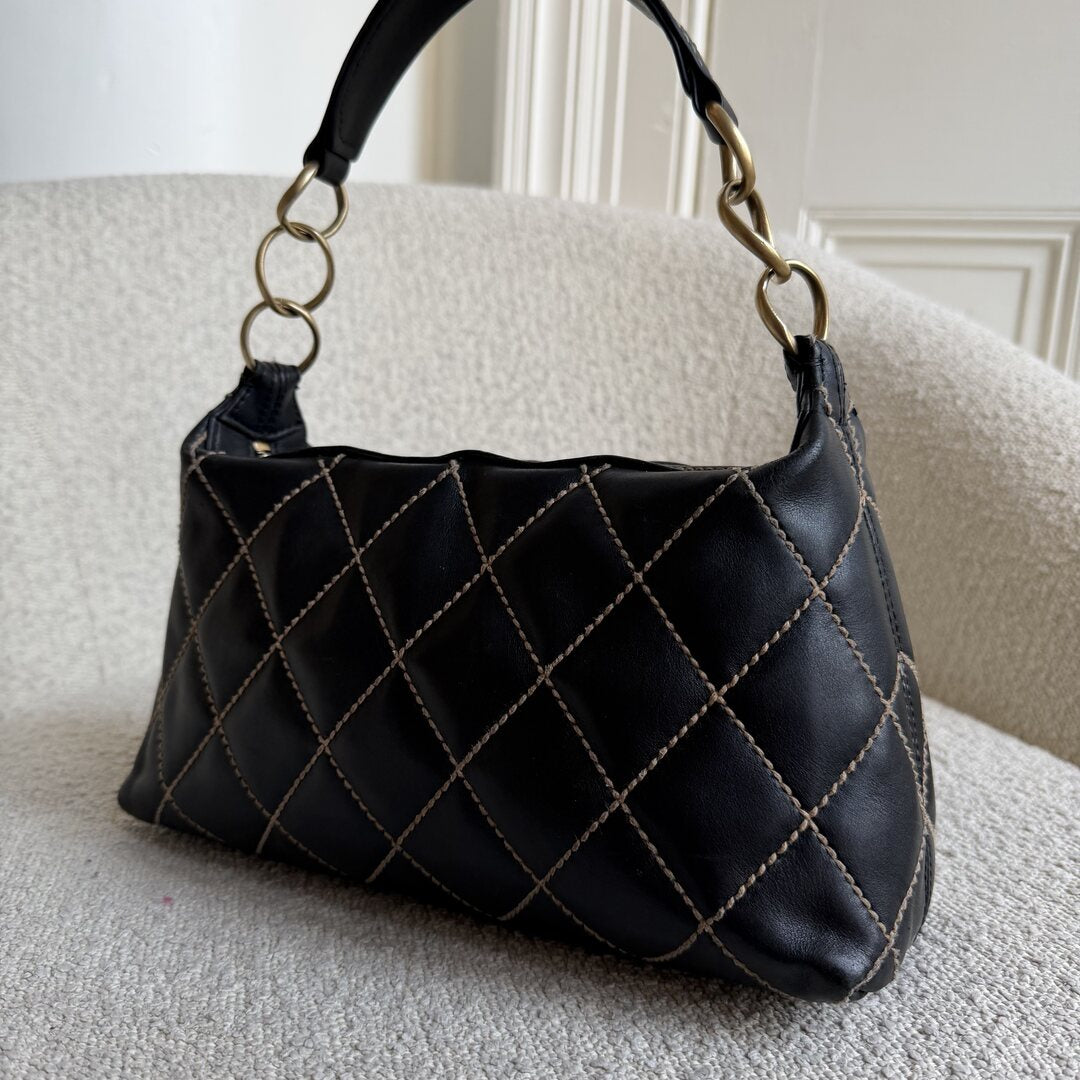2005 Chanel CC Surpique Wild Stitch Black Leather Handbag