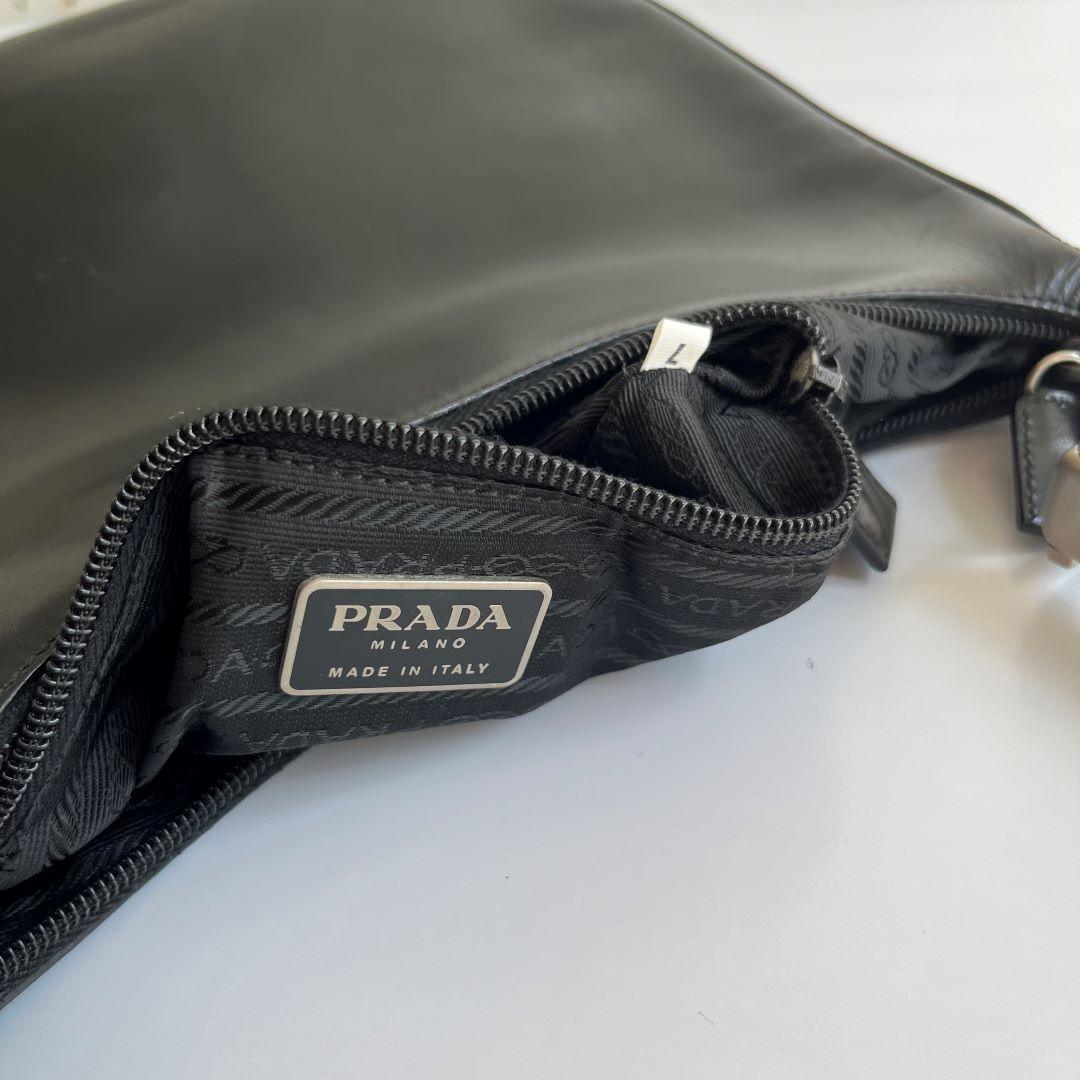 Archive Prada Black Leather Metal Shoulder Bag