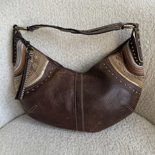 Coach Croissant Hobo Studded Leather Brown Shoulder Bag