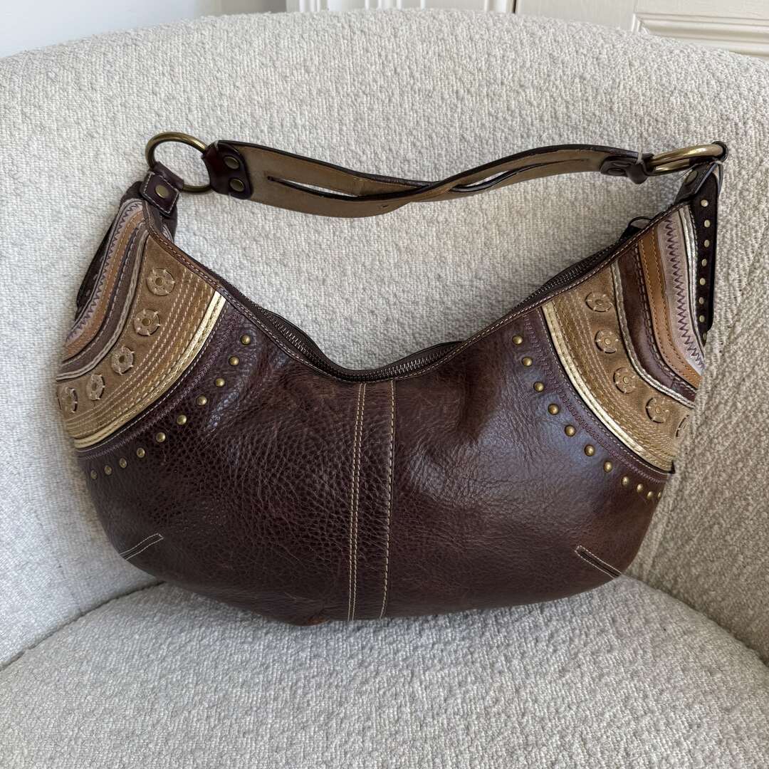Coach Croissant Hobo Studded Leather Brown Shoulder Bag