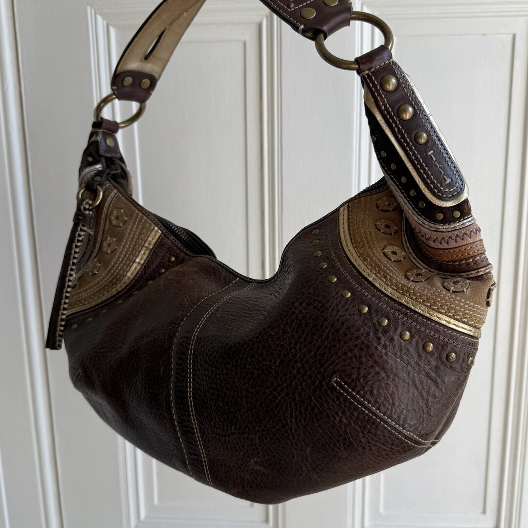 Coach Croissant Hobo Studded Leather Brown Shoulder Bag