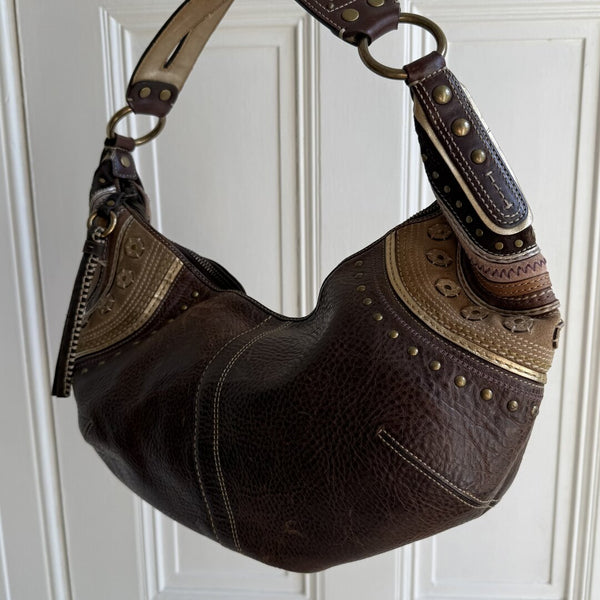 Coach Croissant Hobo Studded Leather Brown Shoulder Bag