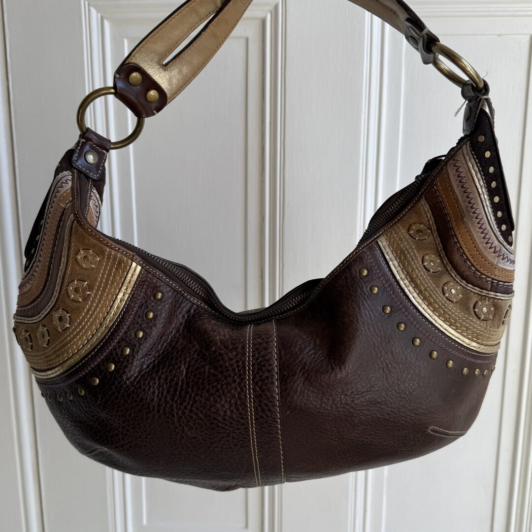 Coach Croissant Hobo Studded Leather Brown Shoulder Bag