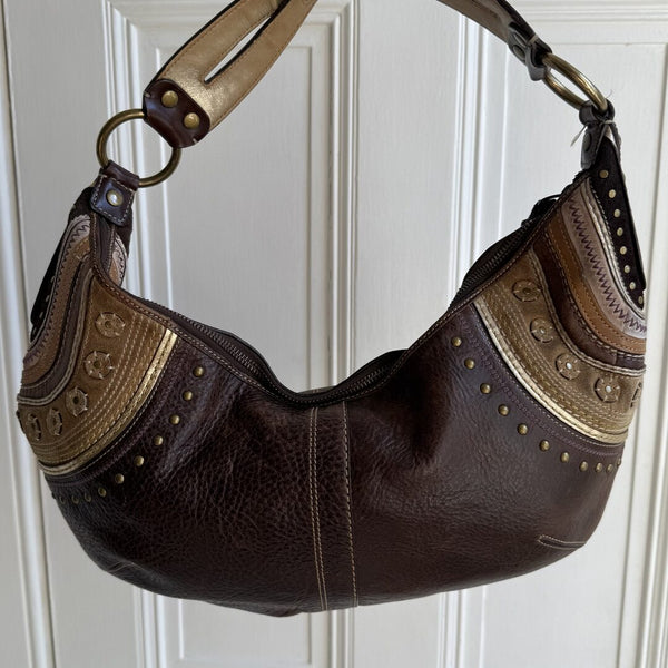 Coach Croissant Hobo Studded Leather Brown Shoulder Bag