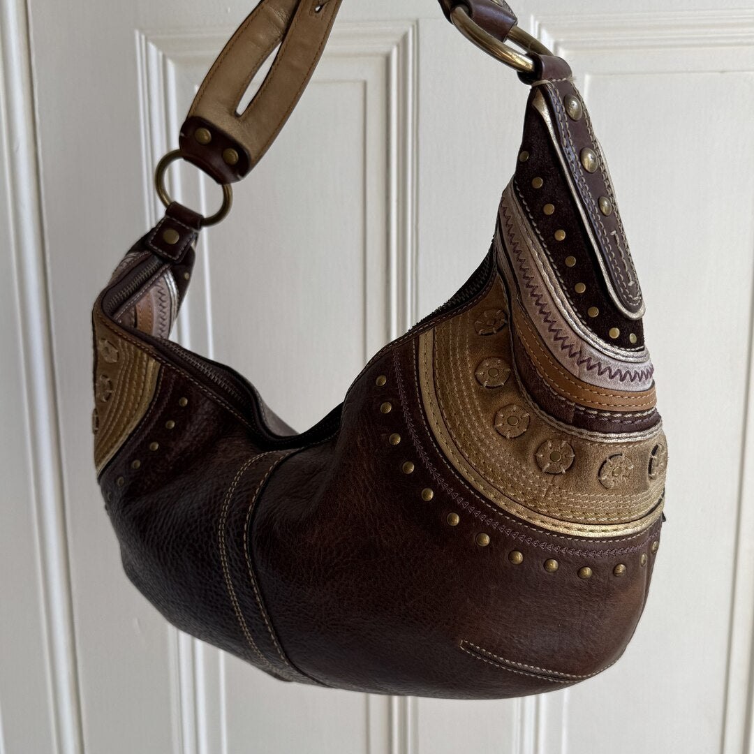 Coach Croissant Hobo Studded Leather Brown Shoulder Bag