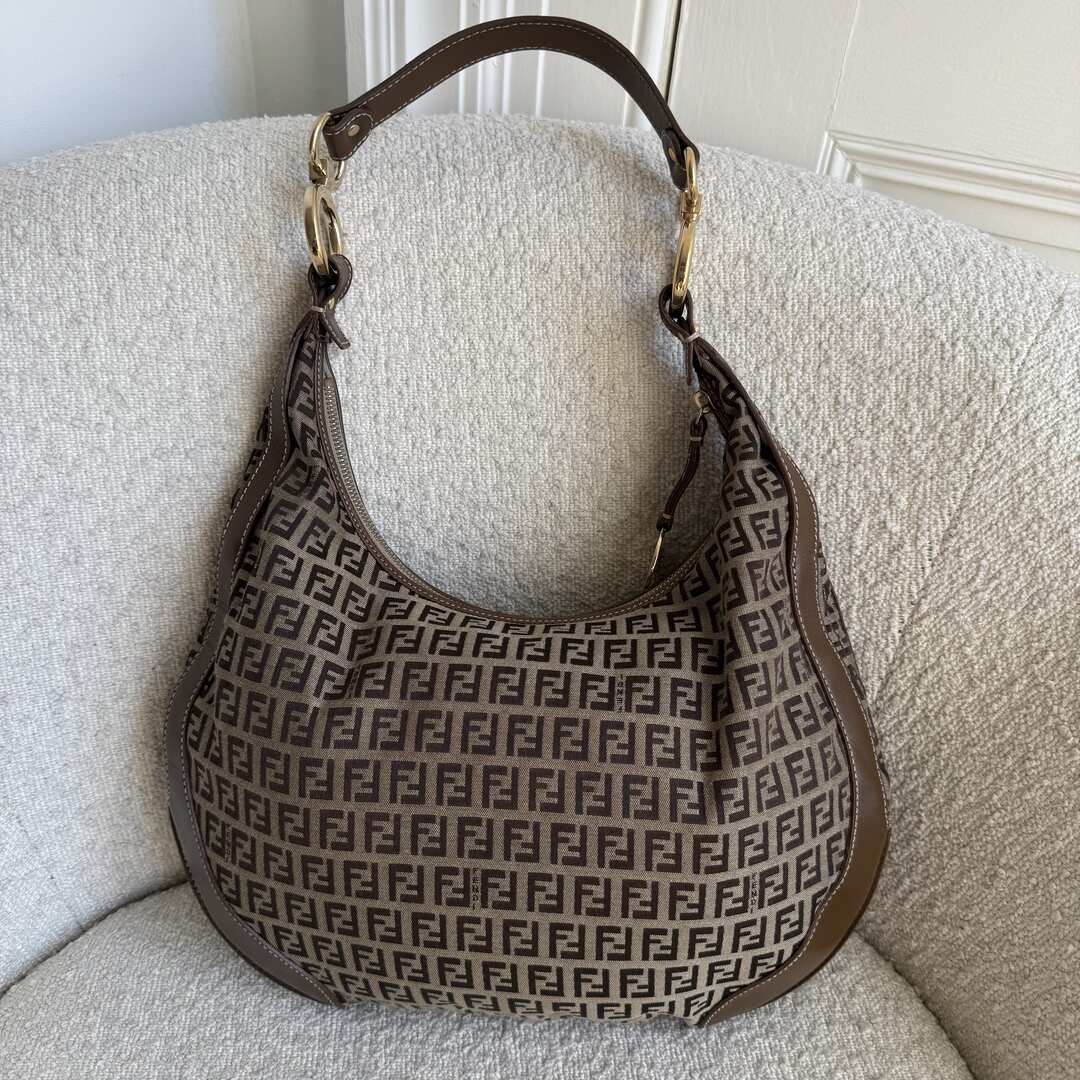 Fendi Zucchino Chef Hobo Brown Shoulder Bag