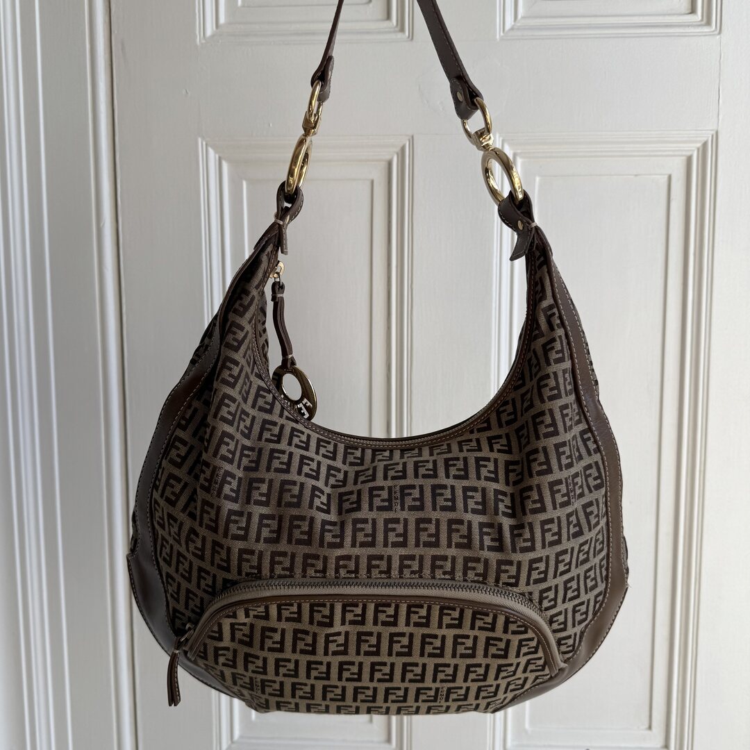 Fendi Zucchino Chef Hobo Brown Shoulder Bag