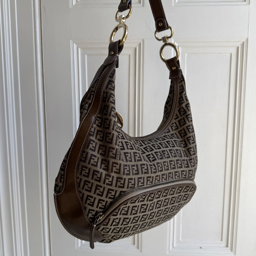 Fendi Zucchino Chef Hobo Brown Shoulder Bag