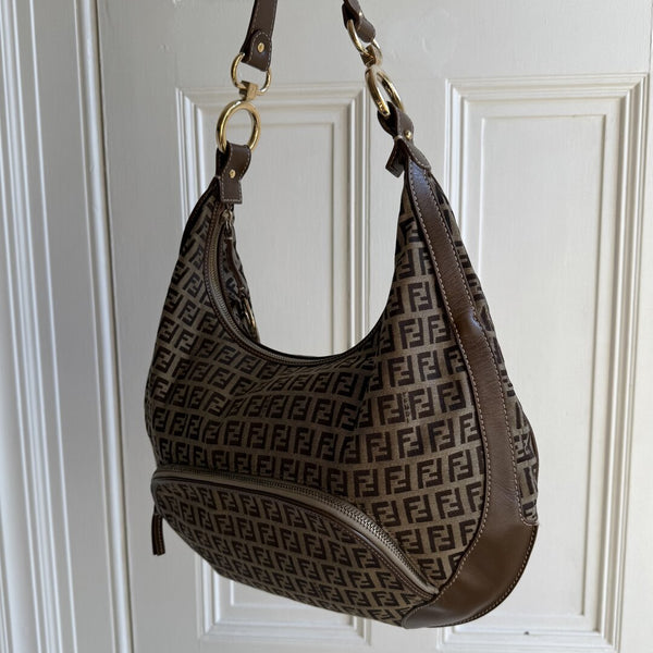 Fendi Zucchino Chef Hobo Brown Shoulder Bag