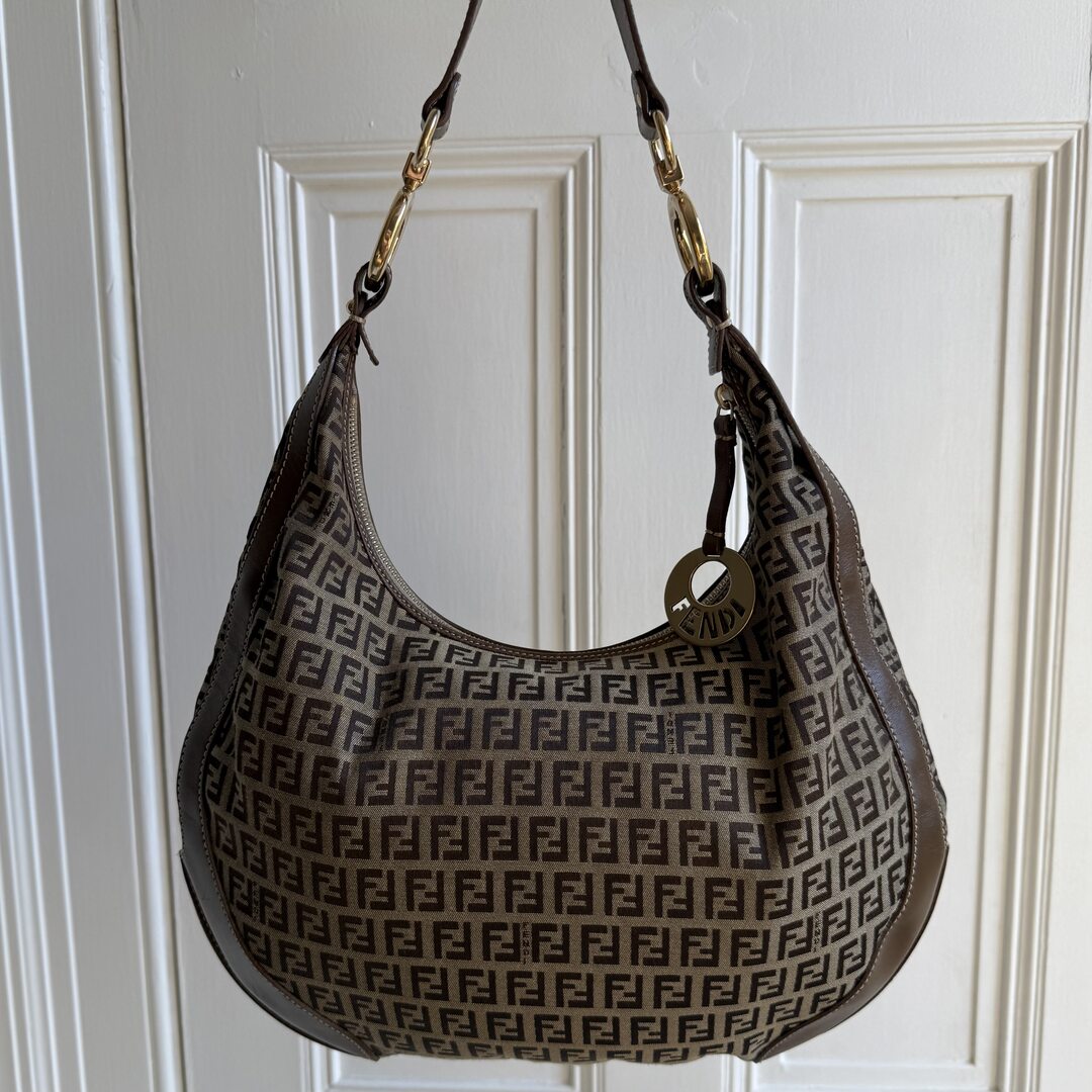Fendi Zucchino Chef Hobo Brown Shoulder Bag