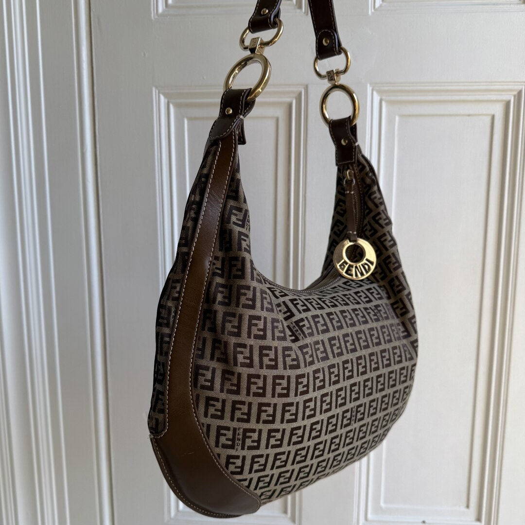 Fendi Zucchino Chef Hobo Brown Shoulder Bag