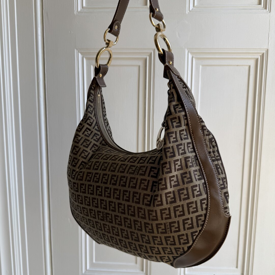 Fendi Zucchino Chef Hobo Brown Shoulder Bag