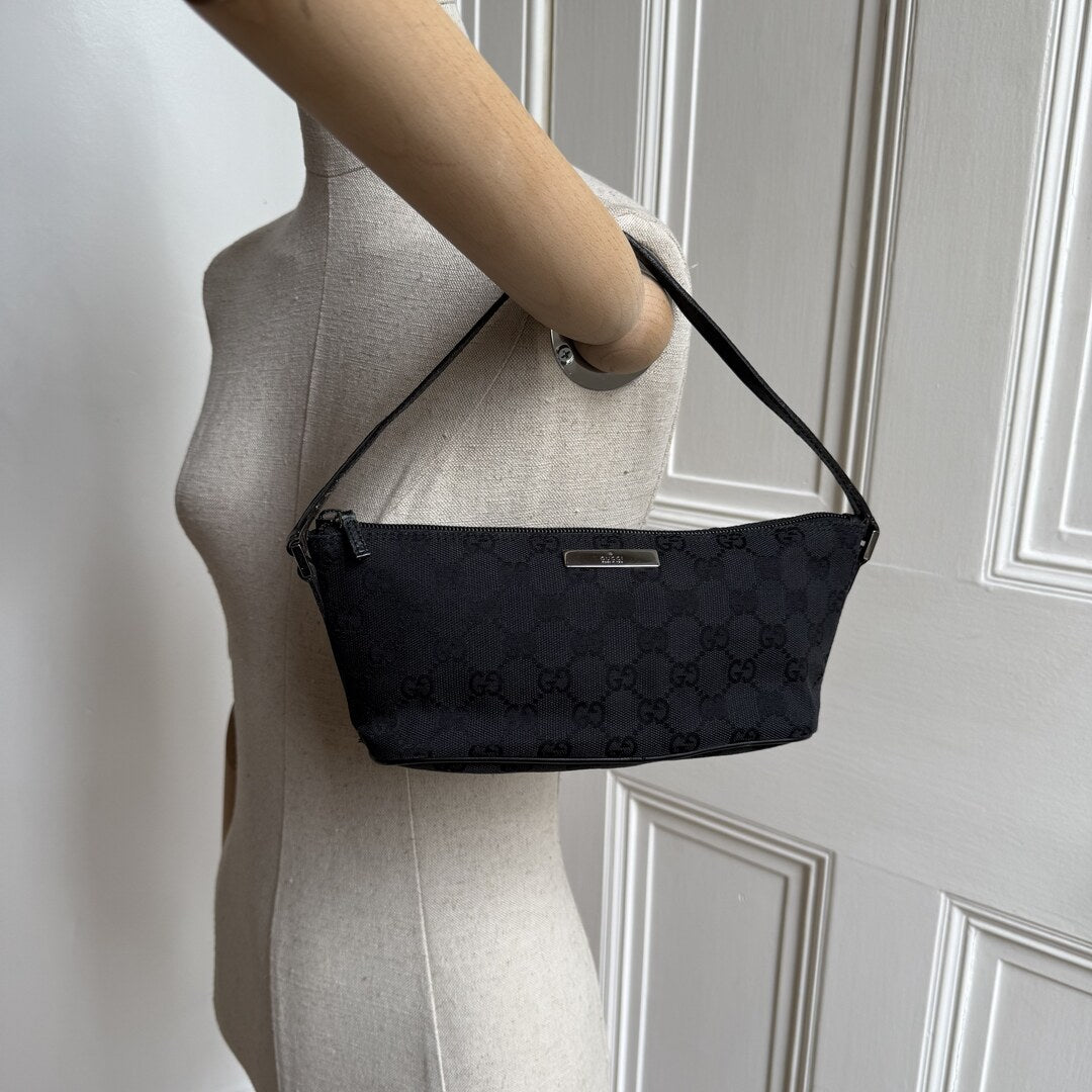 Gucci GG Monogram Black Boat Pochette Handbag