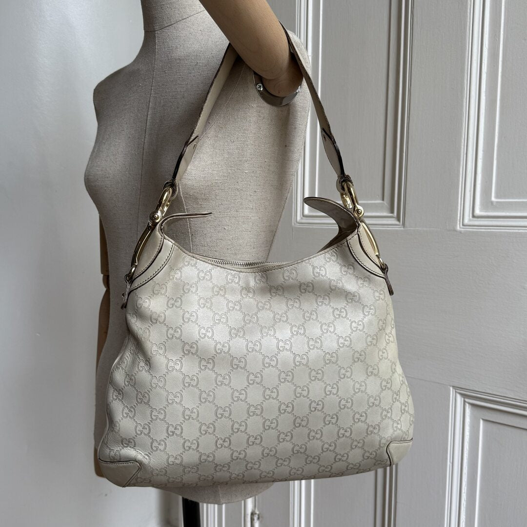 Gucci Guccissima GG Horsebit Cream Shoulder Bag