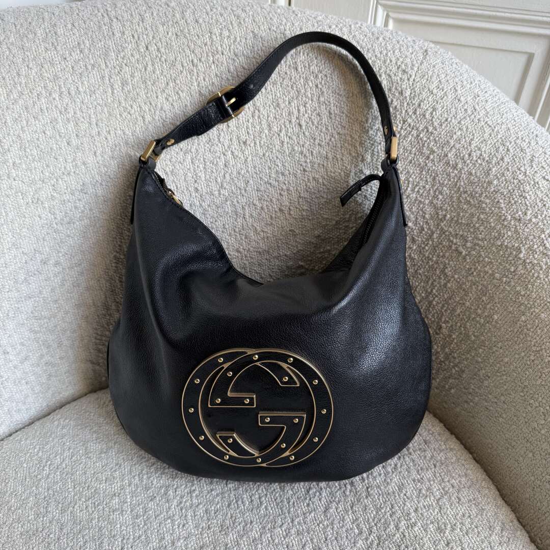 Gucci Interlocking G Blondie Leather Black Hobo Shoulder Bag