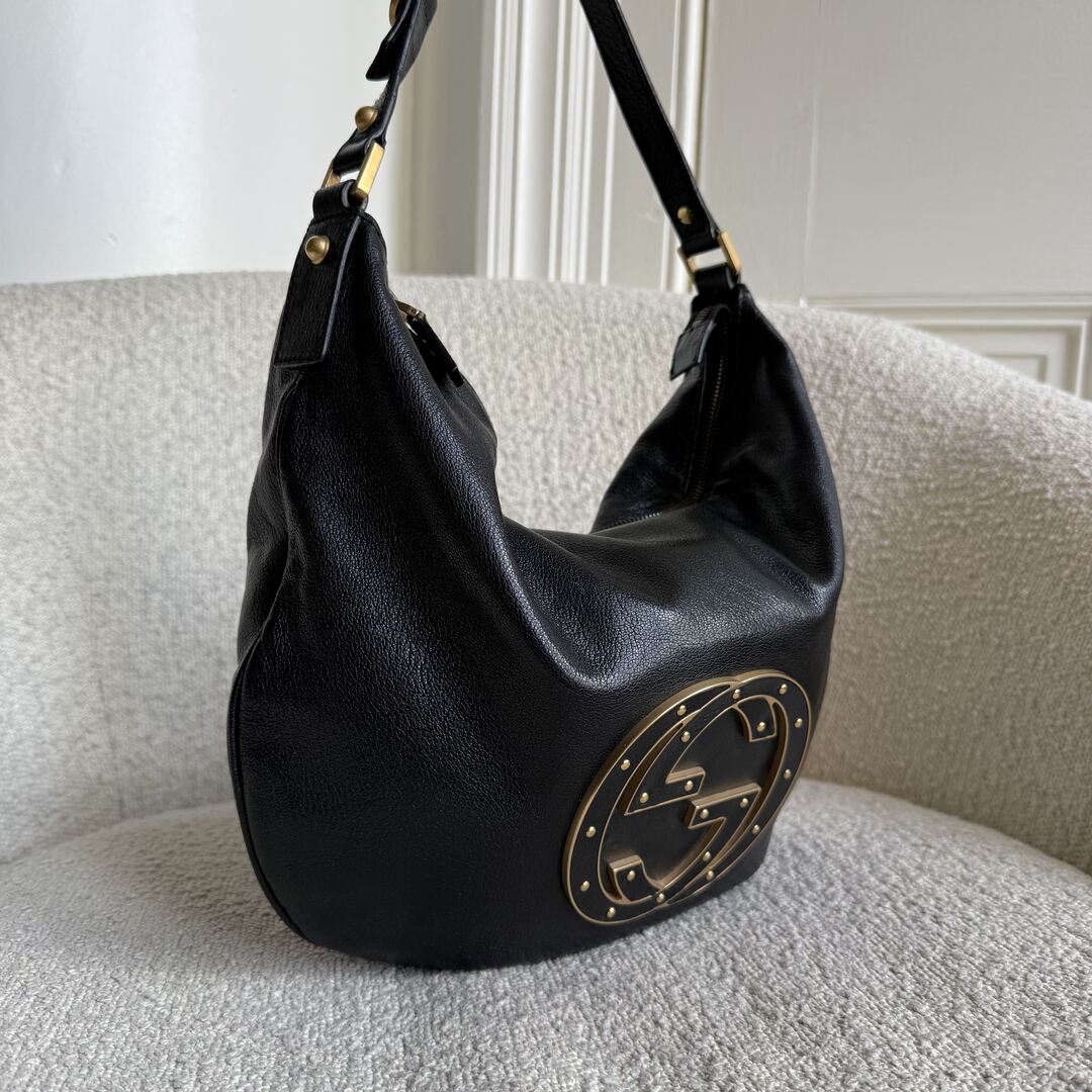Gucci Interlocking G Blondie Leather Black Hobo Shoulder Bag