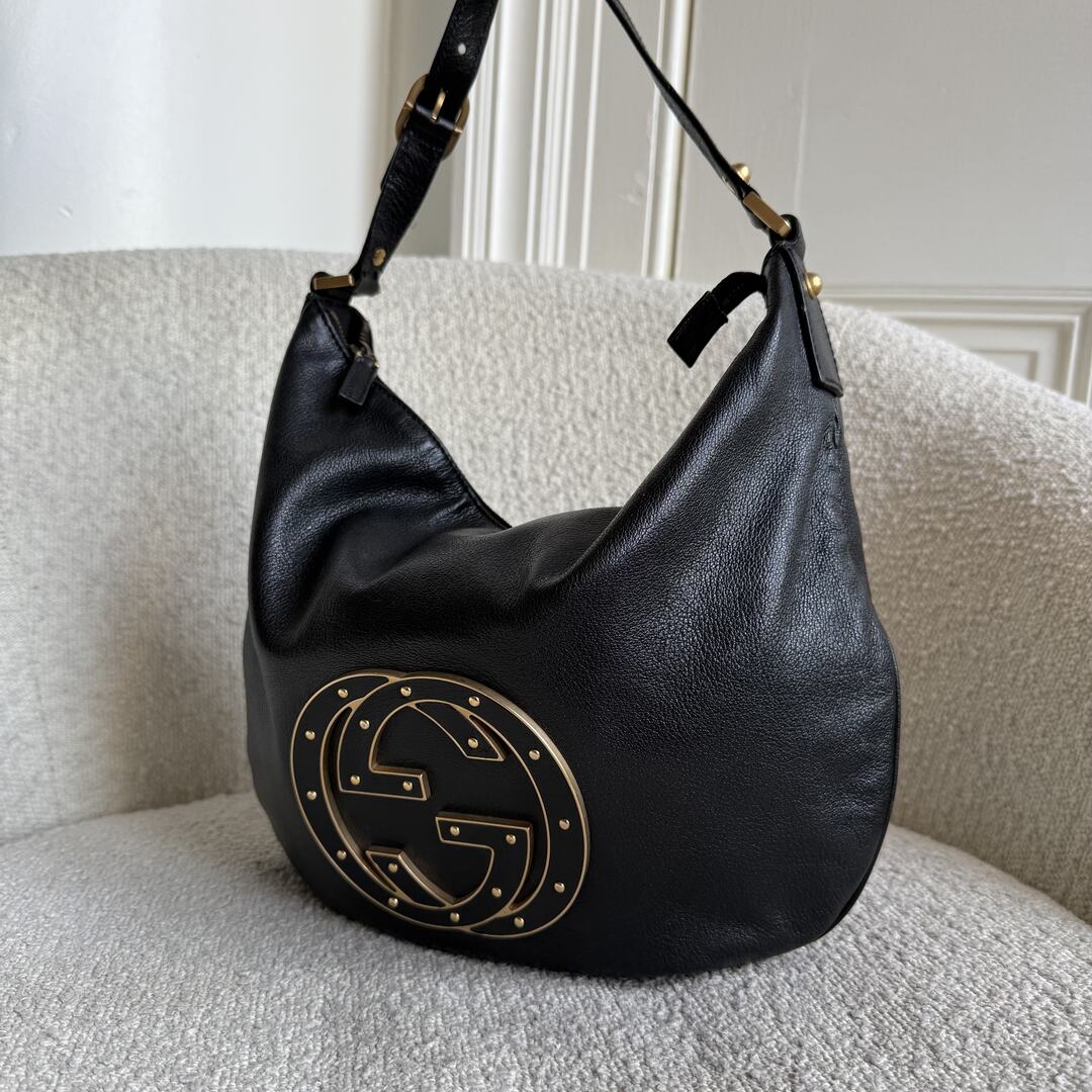 Gucci Interlocking G Blondie Leather Black Hobo Shoulder Bag