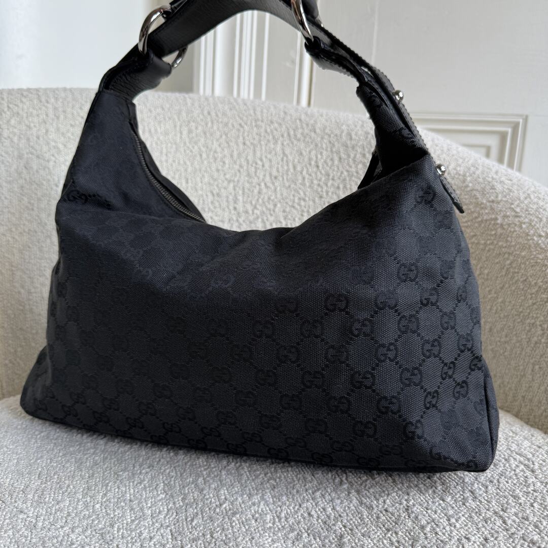 Gucci GG Canvas Horsebit Hobo Black Shoulder Bag
