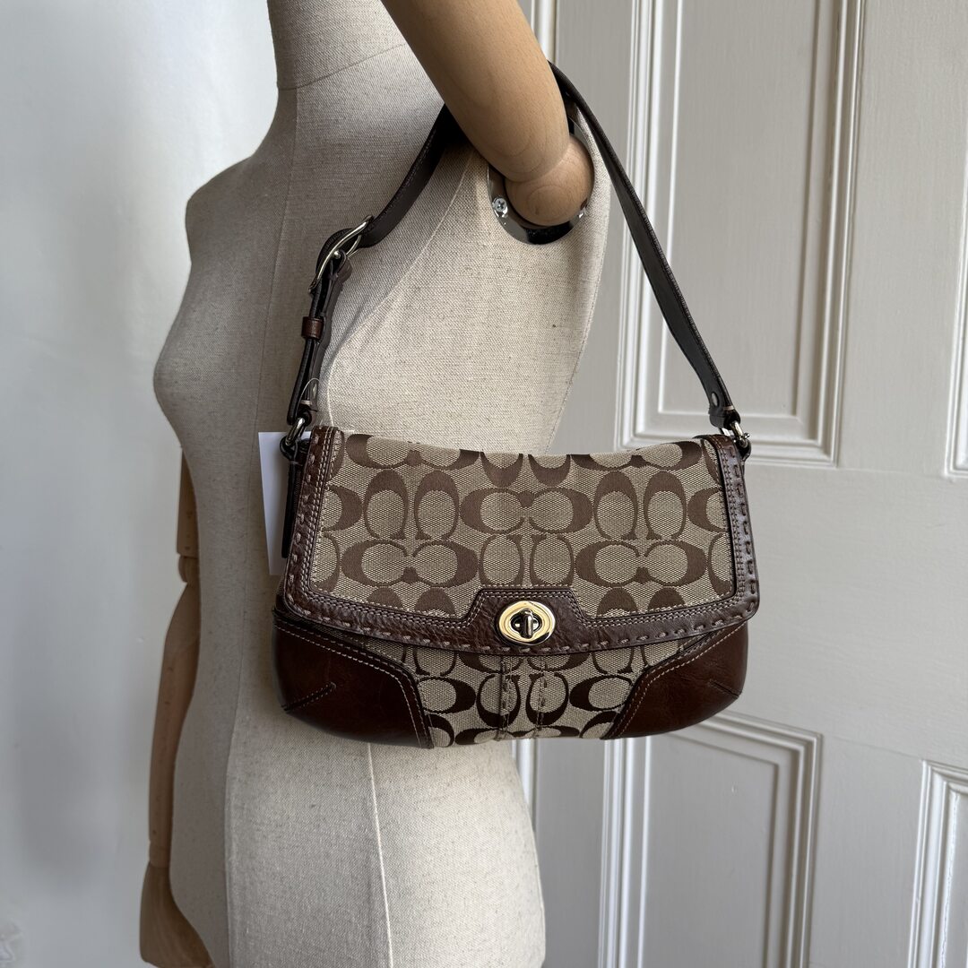 Coach Signature Flap Brown Shoulder Bag