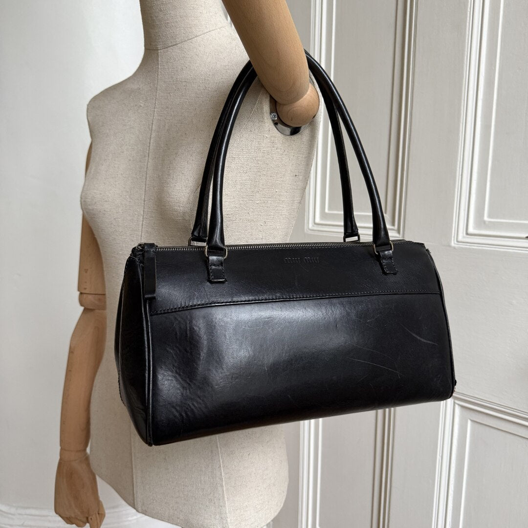 Archive Miu Miu Black Leather Boston Shoulder Bag