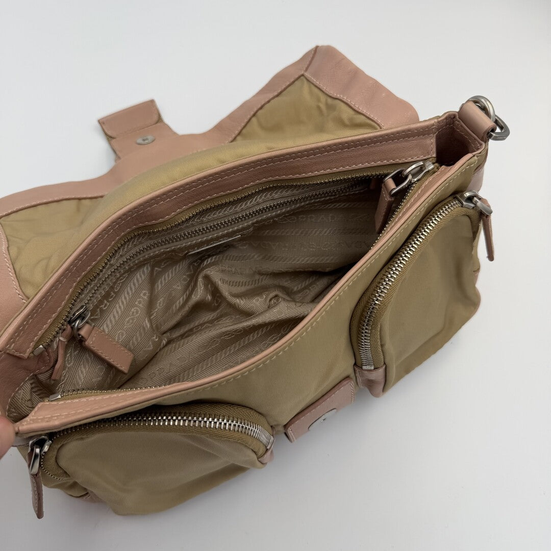 2000s Prada Scamosciato Pink Leather Shoulder Bag