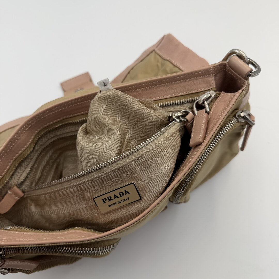 2000s Prada Scamosciato Pink Leather Shoulder Bag