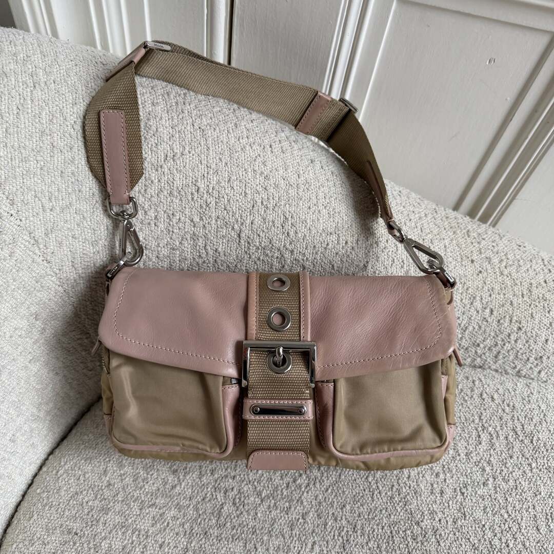 2000s Prada Scamosciato Pink Leather Shoulder Bag