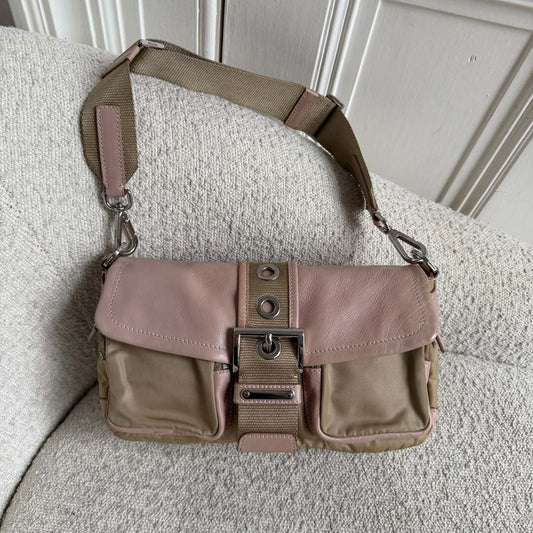2000s Prada Scamosciato Pink Leather Shoulder Bag
