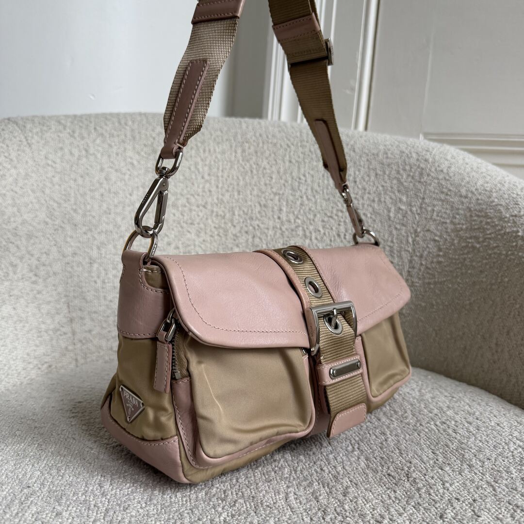 2000s Prada Scamosciato Pink Leather Shoulder Bag