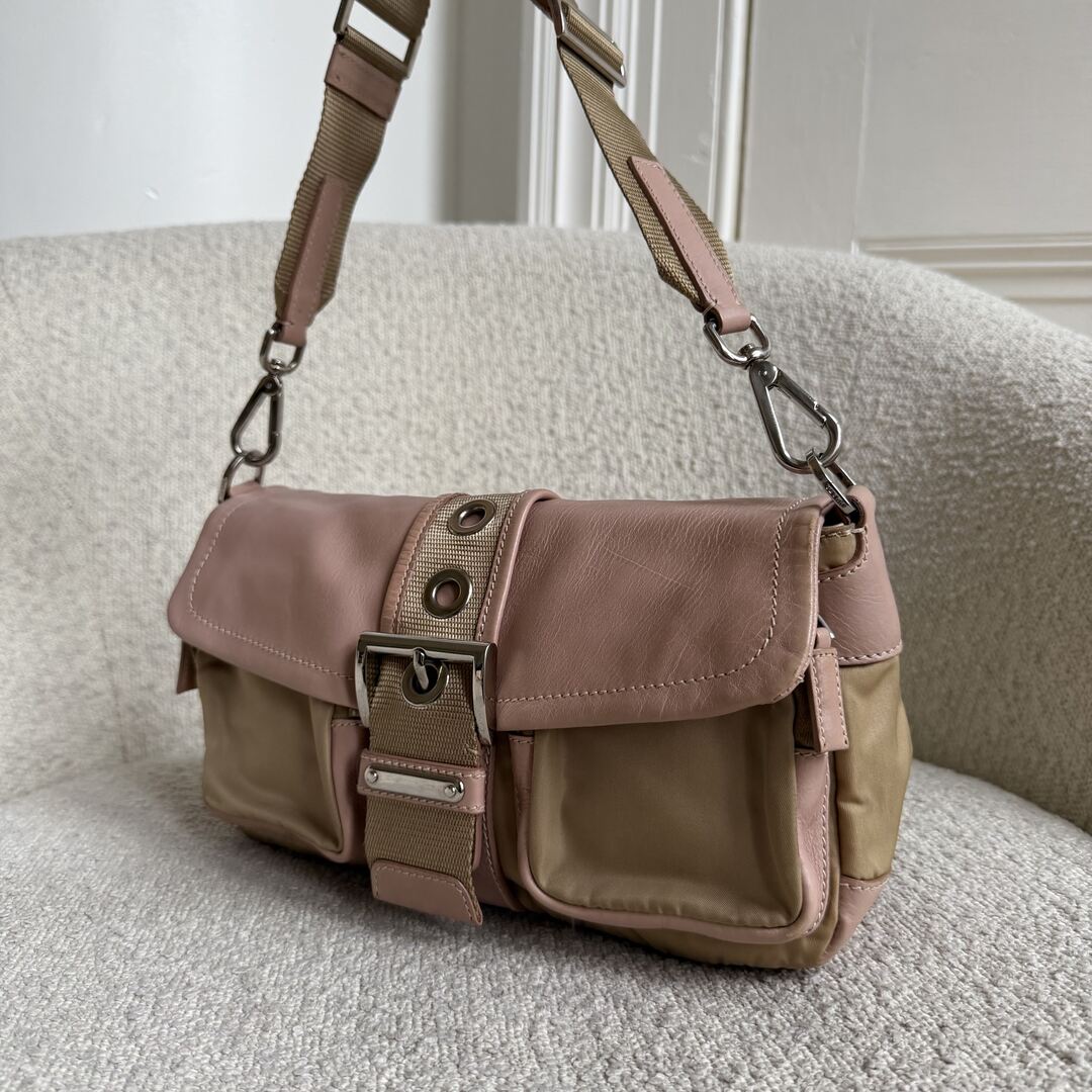 2000s Prada Scamosciato Pink Leather Shoulder Bag