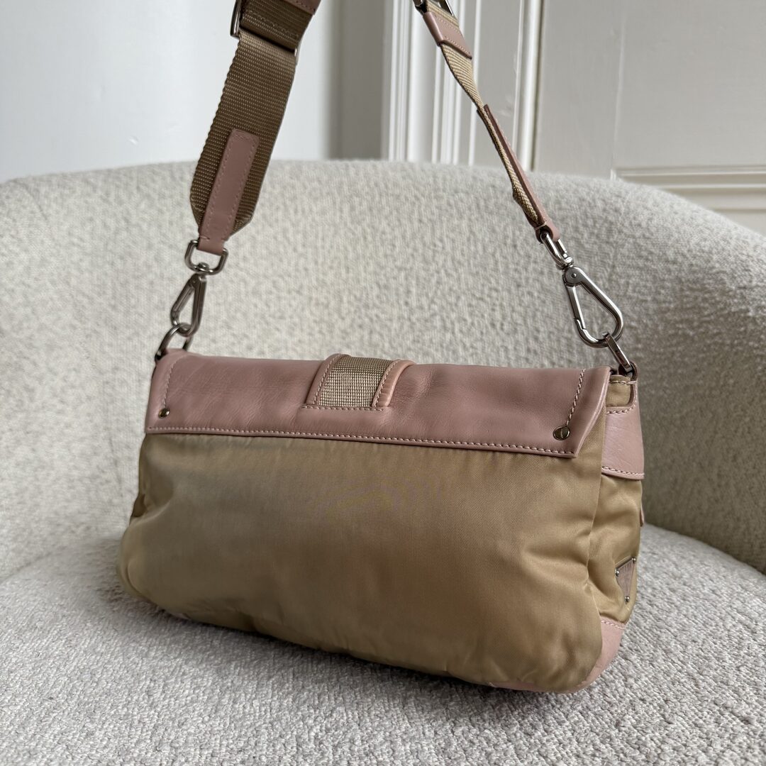 2000s Prada Scamosciato Pink Leather Shoulder Bag