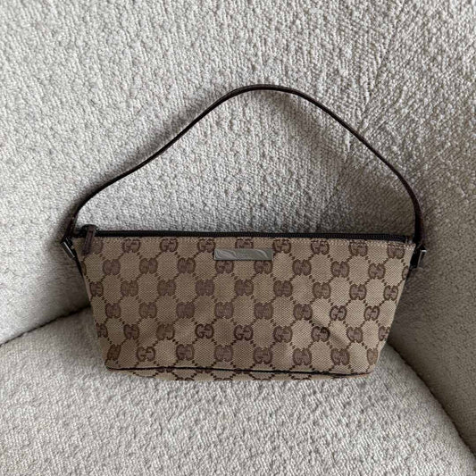 Gucci GG Monogram Brown Boat Pochette Handbag