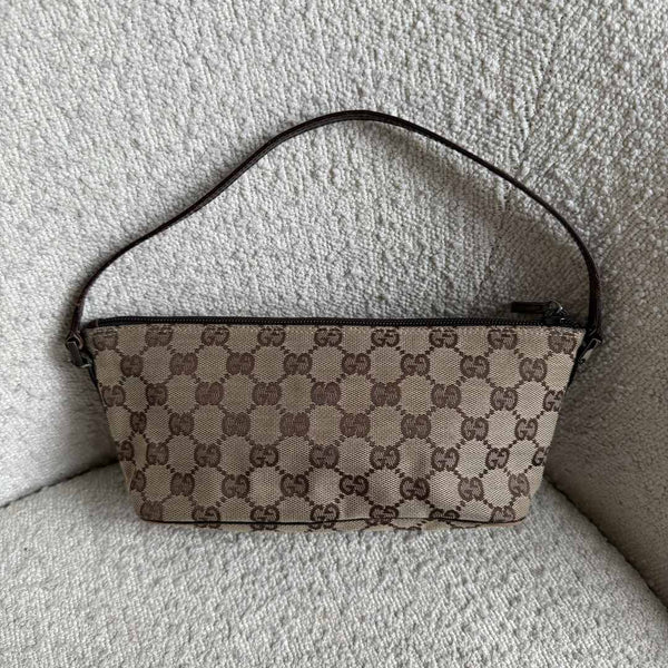 Gucci GG Monogram Brown Boat Pochette Handbag