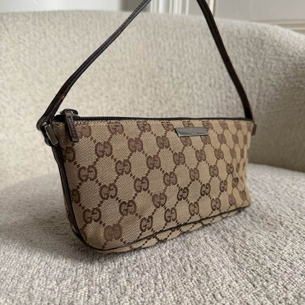 Gucci GG Monogram Brown Boat Pochette Handbag