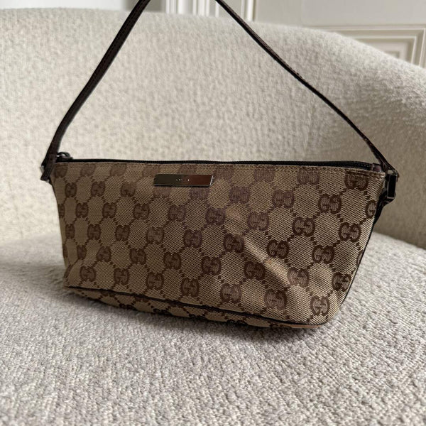 Gucci GG Monogram Brown Boat Pochette Handbag