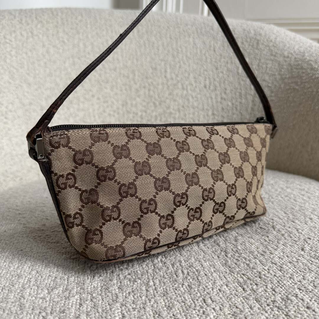 Gucci GG Monogram Brown Boat Pochette Handbag