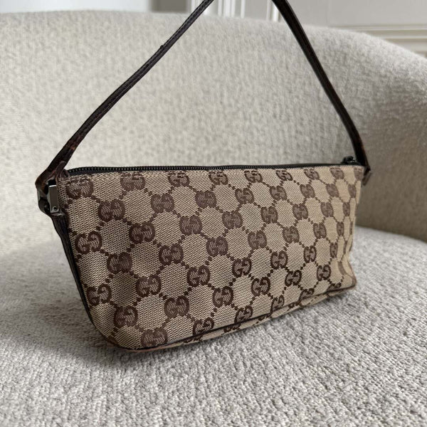 Gucci GG Monogram Brown Boat Pochette Handbag