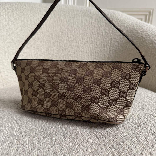 Gucci GG Monogram Brown Boat Pochette Handbag