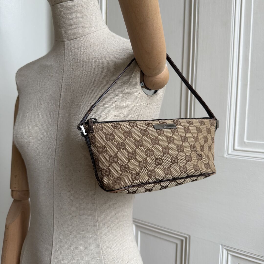 Gucci GG Monogram Brown Boat Pochette Handbag