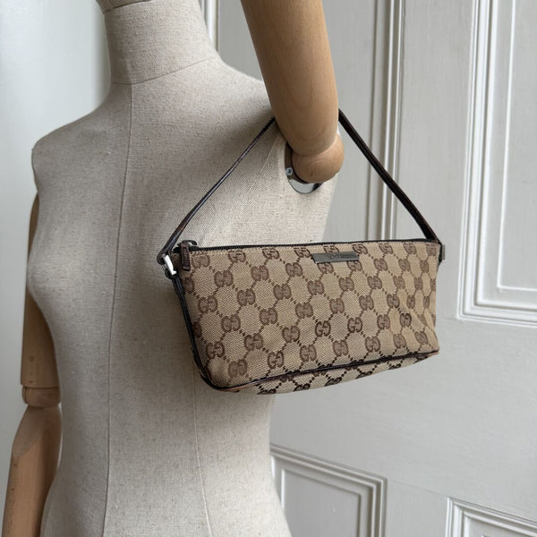 Gucci GG Monogram Brown Boat Pochette Handbag