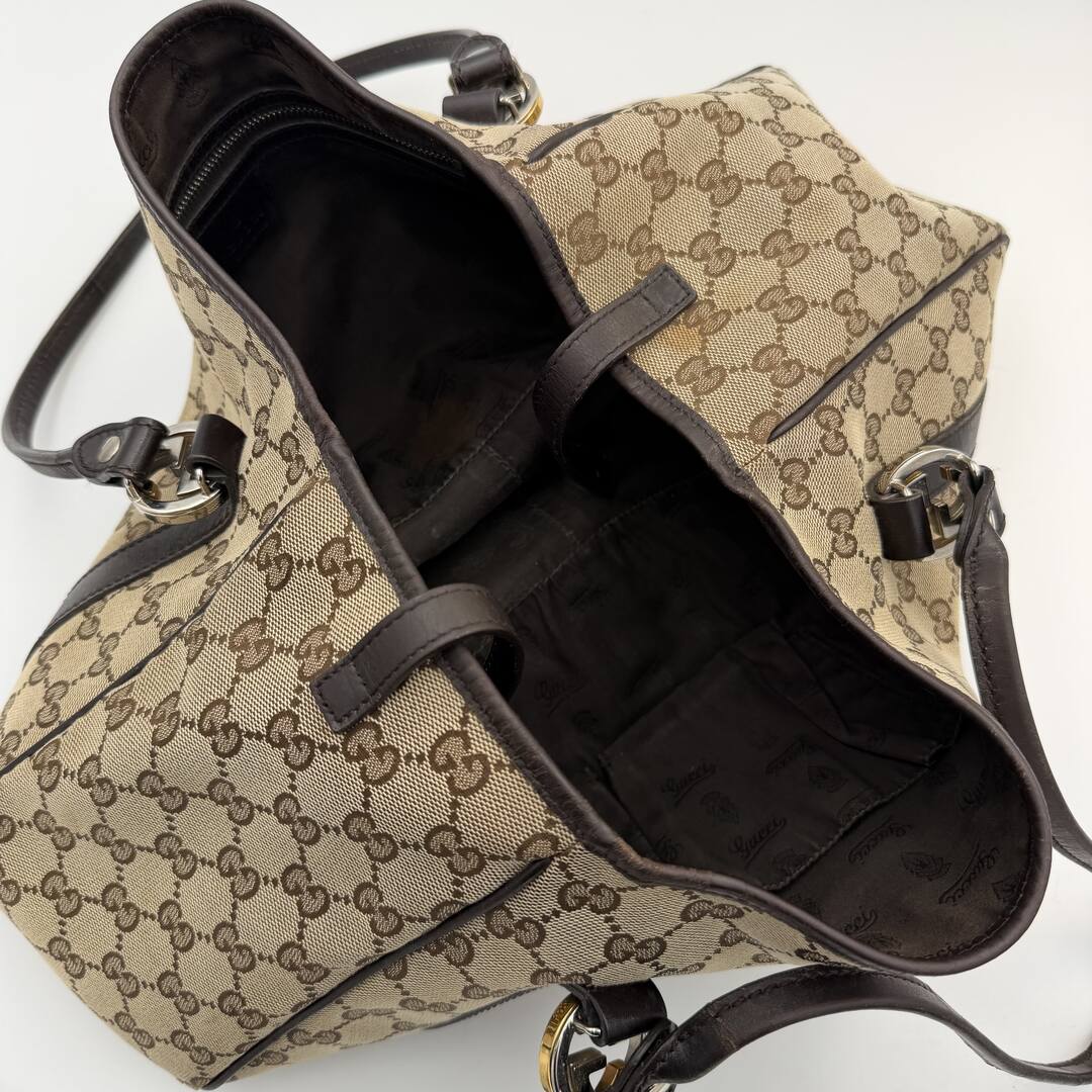 Gucci GG Canvas Twins Black Leather Tote Bag